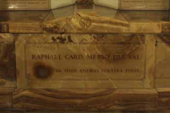 Close up view of the Sarcophagus of Cardinal Raphael Merry del Val - Vatican Grottoes
