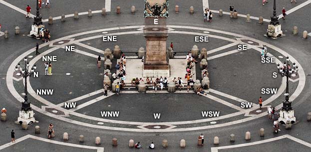 Edited photo of the Wind Rose markers in St Peter's Square
