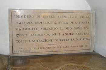Words from the Last Will of Cardinal del Val concerning his Tomb