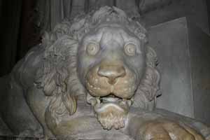 Detail of the awake lion on the Clement XIII monument