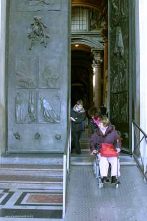 Inside the Portico, the last door on the right (Door of Death) has a wheelchair ramp