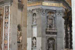 The Central Crossing area of St Peter's and the West Wall of the Left Transept - St Angela Merici in the Upper Niche