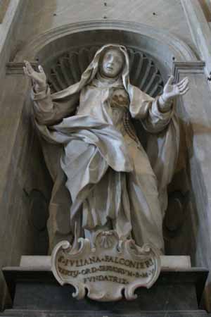 The statue of St Juliana Falconieri from below