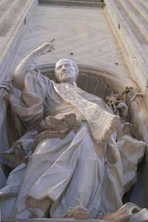 The statue of St Vincent de Paul from below